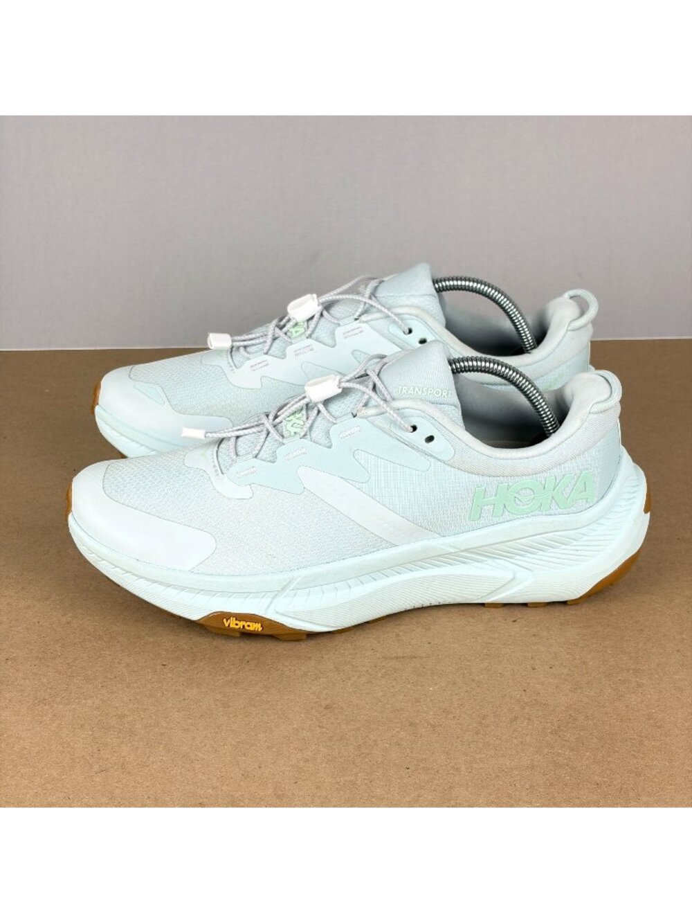 Hoka Transport Athletic Shoes Womens 8.5 Pale Green Gum Toggle Lace Running